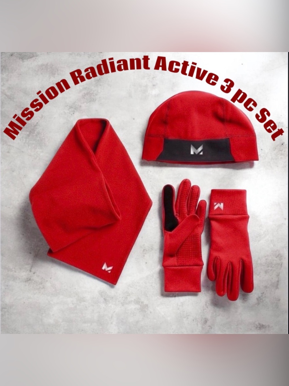 3 Pc Set Mission Radiant Active Beanie Scarf & Gloves Set NWT